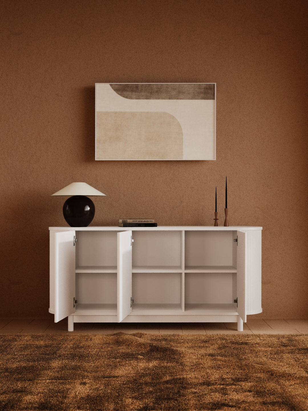 Zephyr Premium White Curved Sideboard Cabinet 160cm